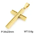 Colgante de cruz con ranuras verticales de acero de titanio dorado con detalle metálico - Colgante Solo (Sin Cadena) (34x23mm) / Estilo Dorado (KP119489-HR)