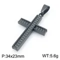 Colgante de cruz de acero titanio negro con ranuras verticales, tamaño 34x23mm visible - Colgante Solo (Sin Cadena) (34x23mm) / Estilo Negro (KP119490-HR)