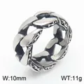 Anillo de cadena cubana de acero inoxidable estilo punk para hombres con bordes grabados - Talla 9 / Estilo con Borde de Cuentas / Tono Plateado Relieve (KR107934-KJX)