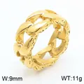 Anillo de cadena cubana en acero inoxidable dorado con bordes grabados para hombre punk - Talla 9 / Estilo con Borde de Cuentas / Tono Dorado Relieve (KR109979-KJX)