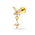 Pendiente de piercing mariposa de acero inoxidable dorado con colgantes de circonita - Estilo Mariposa Colgante (2687-8# Oro)