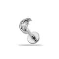 Piercing labret de acero inoxidable en forma de luna creciente con circonitas cúbicas brillantes - Estilo Luna (2687-1# Plata)