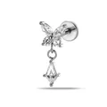 Piercing de cartílago mariposa de acero inoxidable con colgante de cristal transparente - Estilo Mariposa Colgante (2687-8# Plata)