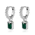 Bolvormige roestvrijstalen oorringen met smaragdgroene zirkoonhangers in zilver. - Kralen Oorgespsluiting (Smaragd Zirconia) / Staalkleur