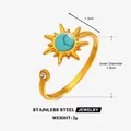 Anillo de sol abierto dorado en acero inoxidable con piedra turquesa y cristal - Estilo Turquesa (ZN2205)