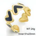 Brazalete rígido en forma de C bañado en oro de 18k con corazones de esmalte negro chic - 24g (51x23mm) / Negro