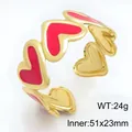 Brazalete de corazón en forma de C chapado en oro de 18k con esmalte rosa para mujeres - 24g (51x23mm) / Rosa fuerte