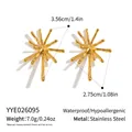 Vista detallada de pendientes de fuegos artificiales dorados con tallas y materiales - Estilo Radial Geométrico (YYE026095) / 3.56x2.75cm / Dorado
