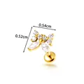 Clou de labret papillon en titane G23 doré avec incrustation de zircone cubique - Design Papillon (T25122-1) / Tige filetée à filetage interne / Or