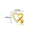 Clou de piercing coeur en titane doré orné de pierres de zircone claires, 0,72x0,65 cm - Design Cœur (T25122-2) / Tige filetée à filetage interne / Or