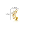 Clou de labret en titane doré de qualité avec cristaux, dimensions 0,49 x 0,89 cm - Design Bouquet de Fleurs (T25122-3) / Tige filetée à filetage interne / Or