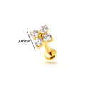 Piercing Labret de Fleur en Titane G23 Or avec Cristaux de Zirconium Transparents - Design Fleur à Quatre Pétales (T25122-5) / Tige filetée à filetage interne / Or