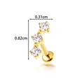 Labret en titane G23 avec triple zircone incurvée en finition dorée, 8,2mm x 3,1mm - Design Incurvé à Trois Pierres (T25122-7) / Tige filetée à filetage interne / Or