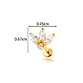 Clou de piercing labret en titane G23 doré avec motif de feuille en zircon marquise - Design Feuille (T25122-8) / Tige filetée à filetage interne / Or
