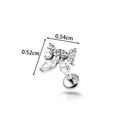 Vue détaillée du piercing labret papillon en titane G23 avec marquages de dimensions - Design Papillon (T25122-1) / Tige filetée à filetage interne / Argent