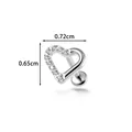 Élégant piercing en titane G23 en forme de cœur argenté avec cristaux pavés clairs - Design Cœur (T25122-2) / Tige filetée à filetage interne / Argent