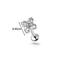 Piercing labret en titane G23 en forme de fleur avec quatre cristaux de zircone clairs - Design Fleur à Quatre Pétales (T25122-5) / Tige filetée à filetage interne / Argent