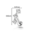Piercing labret en titane G23 avec trois cristaux de zircone clairs disposés en courbe - Design Incurvé à Trois Pierres (T25122-7) / Tige filetée à filetage interne / Argent