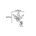 Clou labret en titane G23 avec cristaux marquise clairs, taille 0,76 cm x 0,67 cm - Design Feuille (T25122-8) / Tige filetée à filetage interne / Argent