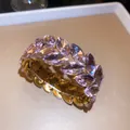 Detailed view of pink marquise crystal wheat ear stretch bracelet in gold finish - Double Layer Wheat Ear Style / Pink