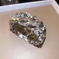 Close-up view of a sparkling double-layer crystal wheat ear elastic bracelet. - Double Layer Wheat Ear Style / Silver-Clear