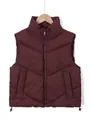 Vista frontal de chaleco acolchado granate con cuello alto y cordón ajustable abajo - S / Tops / Burdeos