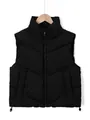 Detalle del chaleco acolchado negro de cuello alto con cordón ajustable en el bajo - S / Tops / Negro