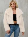 Chaqueta corta de piel sintética de alta calidad con textura suave y detalle de gran cuello. - S / Tops / Albaricoque