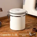 Premium 1.5L white stainless steel airtight coffee bean canister with measuring scoop - 1.5L (With Spoon) / White