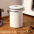 White 304 stainless steel 1.8L airtight canister with measuring spoon for coffee beans - 1.8L (With Spoon) / White