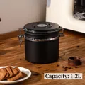 1.2L matte black 304 stainless steel coffee canister with airtight seal and spoon - 1.2L (With Spoon) / Black
