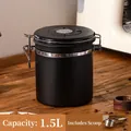 1.5L matte black 304 stainless steel airtight storage canister with measuring spoon - 1.5L (With Spoon) / Black