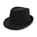 Classic black and white striped jazz fedora hat with rolled brim for men and women - M (56-58cm) / Black