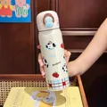 Niedliche cremefarbene Thermo-Trinkflasche aus Edelstahl mit Welpen-Motiv für Schüler - 500ml / Weißer Apfelwelpenstil (182)