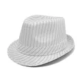 Classic unisex fedora hat with elegant black and white pinstripes and curved brim - M (56-58cm) / White