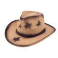 Chapeau de cowboy en feutre marron avec motifs d'étoiles pour hommes et femmes - M (56-58cm) / Khaki Foncé