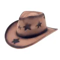Chapeau de cowboy en laine marron de style vintage avec motifs étoiles noirs peints - M (56-58cm) / Brun Foncé