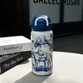 500ml stainless steel insulated water bottle with blue lid and vintage horse illustration - 500ml / White Blue Print-Bounce Lid (X-407W)