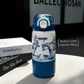 500ml blue and white stainless steel insulated water bottle with horse pattern - 500ml / White Blue Print-Press Type (X-410W)
