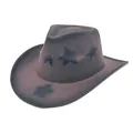 Chapeau de cowboy en feutre style western avec couronne en cœur et motifs d'étoiles peints - M (56-58cm) / Brun Foncé