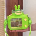 Vibrant lime green rabbit ears children's water bottle with straw and cross-body strap - 600ml / Green