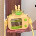 Cute yellow rabbit camera-shaped water bottle with straw and crossbody strap - 600ml / Yellow