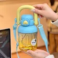 Gourde Tritan dégradé bleu et jaune avec paille et sangle portable - 830ml / Bleu