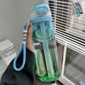 Botella de agua deportiva con degradado azul y verde, pajita y correa de mano - 750ml / Degradado Azul Verde