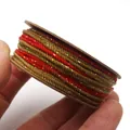 Detaillierte Nahaufnahme von 1,2 mm handgedrehtem Baumwollfaden mit goldenem Glitzer - Größe 4 Ca. 1,2MM 18M / Rot Braun Farbverlauf (C51)