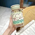 Detailed view of the cute puppy leather sleeve on a portable green plastic water bottle - 500ml / Green