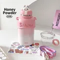 Bouteille d'eau isotherme mignonne en acier inoxydable rose miel avec paille - 500ml / Rose