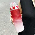 Detail view of a red gradient sports water bottle with ripple texture and carry strap. - 750ml / Red White