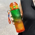 Detailed view of the gradient textured plastic sports water bottle with carrying strap - 750ml / Green Orange