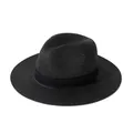 Classic black straw Panama fedora hat with elegant band for summer sun protection. - 3-Fold Band (Fixed Strap) / Black